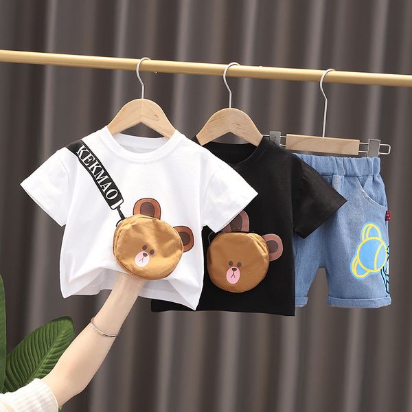 

baby summer suit cotton cartoon short-sleeved shorts suit for babies 1-3 years old gc267, White