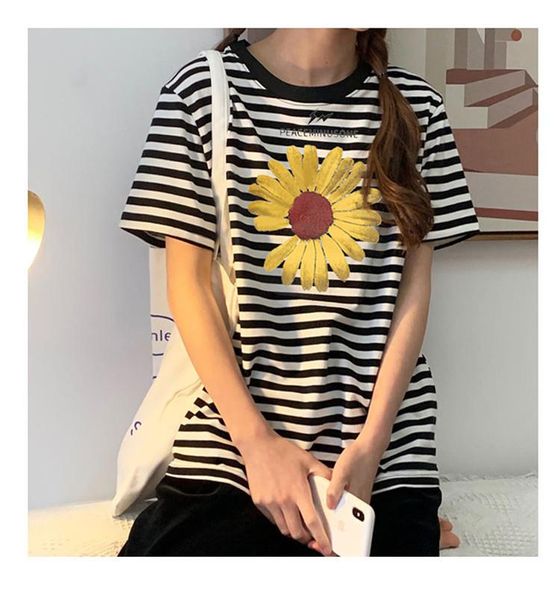 

women's t-shirt 2021 summer female small daisy print short sleeve white