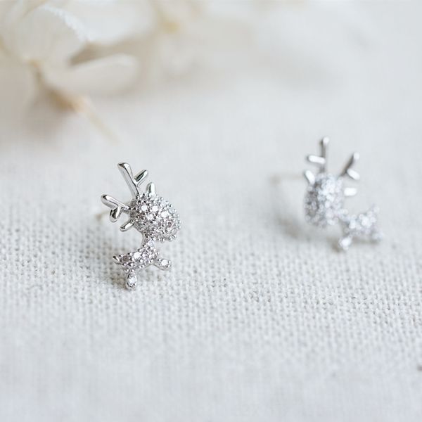 

iyb deer with you stud silver needle inlaid with diamond diamond earring gift elk earrings small and exquisite rose gold girlfriend christm, Golden;silver