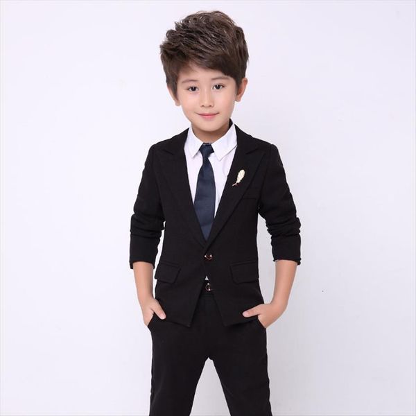 

flower boys girls formal jacket pants 2pcs wedding suit birthday party dress kids piano tuxedo children prom performance costume, White