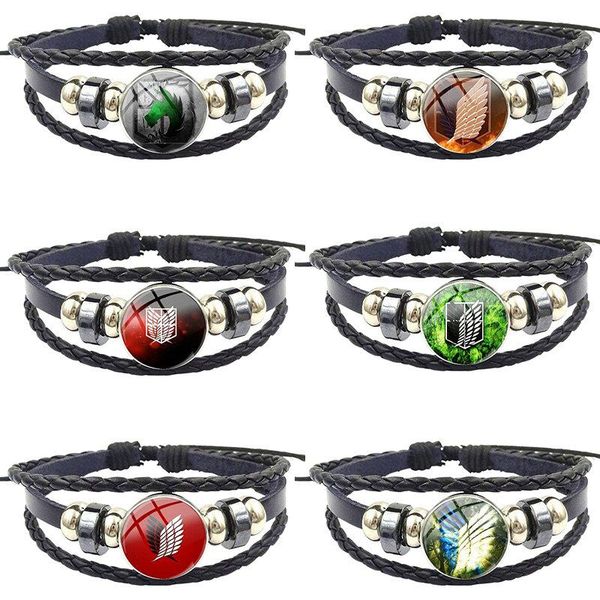 

charm bracelets anime attack on titan logo arrival black leather bracelet bangle glass cabochon jewellery for women wedding gift, Golden;silver