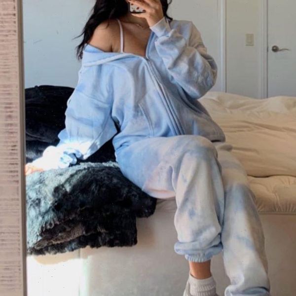 

print tie dye tracksuit women tracksuits joggers summer full length casual streetwear sweatpants and hoodie seatsuit high waist loose, Gray
