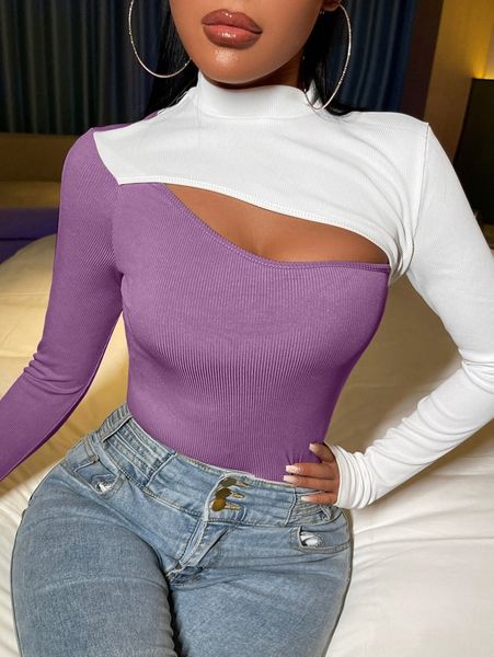 

two tone cut out tee 24ax#, White