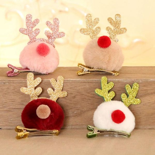 

hair accessories christmas kids plush antlers santa claus hat girl hairpins barrettes baby clip headwear, Slivery;white