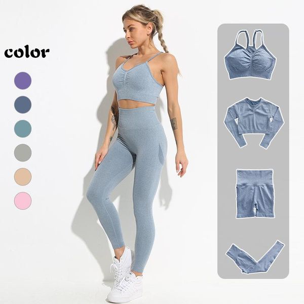 

yoga outfit seamless set women tracksuit gym sports leggings fitness crop bra long sleeve clothing workout sportswear suit