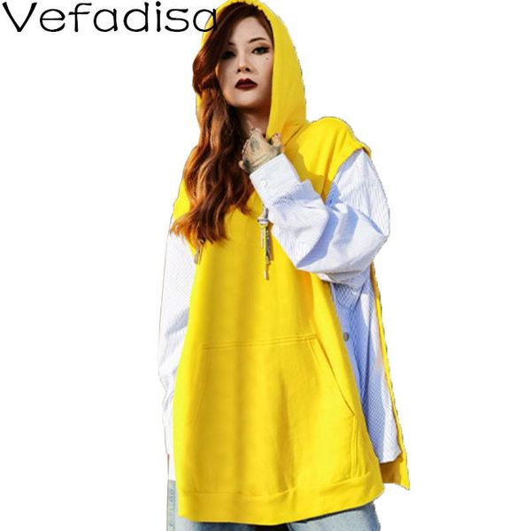 

vefadisa yellow patchwork women sweatshirt 2021 spring casual comfortable hooded pullover coat plus size qyf5077 women's hoodies & swea, Black