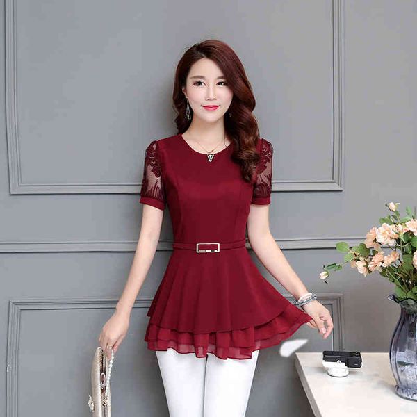 

blusas femininas elegante o neck vetement femme blouse women chiffon mesh shorts sleeve plus size clothing 992h 210420, White