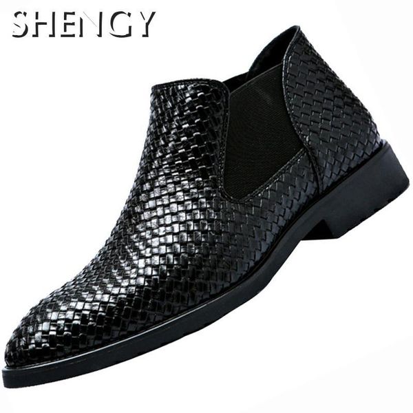 

dress shoes fashion low cut crocodile pattern pu boot mens business outdoor male solid color formal zapatos breathable, Black