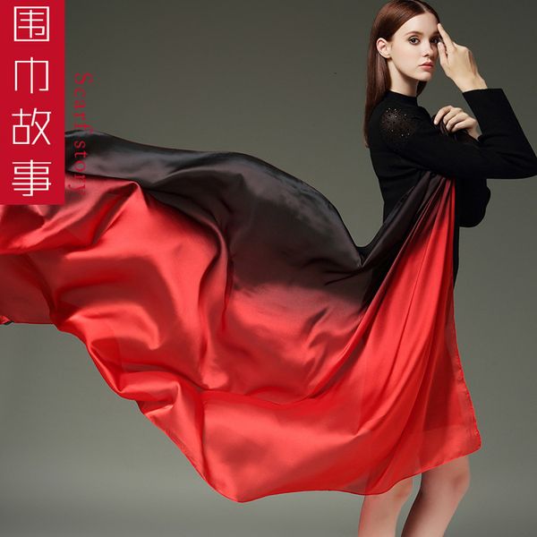 

autumn simulation mulberry silk long color gradient scarv autumn and winter versatile scarf shawl female, Blue;gray