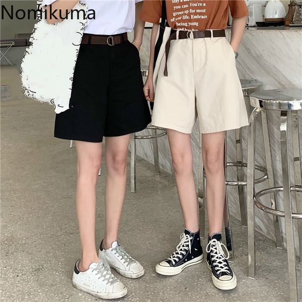 

nomikuma summer high waist shorts sash lace up solid color casual loose short pants korean fashion streetwear ropa 3b406 210514, White;black