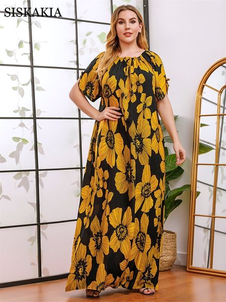 

Vintage Fashion Floral Print Maxi Dresses Women Summer 2021 Plus Size Casual O-neck Short Sleeve Elegant Retro Robe Femme, Blue dress
