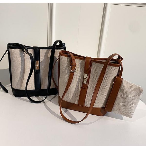 

evening bags 2021 women canvas messenger shoulder bag leather cotton patchwork design bucket handbag tote cloth purse for ladies