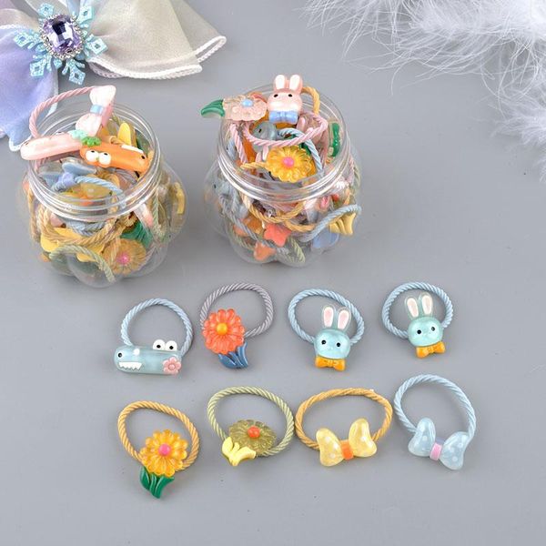 

hair accessories 10pcs/set girls cute cartoon flower small scrunchie lovely rubber bands ponytail holder headband fashion, Slivery;white