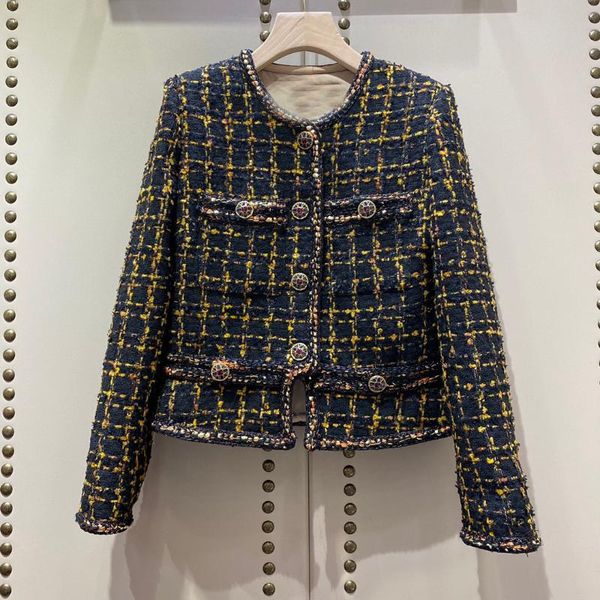 

women's jackets autumn 2021fw luxury women plaid 80% wool tweed jacket coat for female fashion outerwear rmsx 7.05, Black;brown