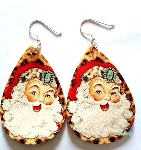 

wholesale women's faux leather teardrop dangle pierced earrings for christmas, Silver