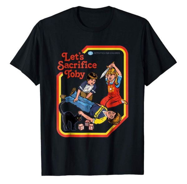 

r2 let's sacrifice toby activities for children spell circle hell black t-shirt, White;black