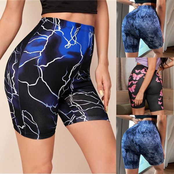 

yoga outfit ladies gym sports fitness leggings shorts printed pad dyeing high waist tight hip lifting casual push up pants