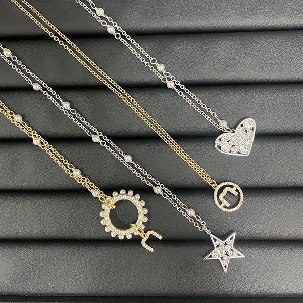 

luxury jewelry necklace 2021 new women's luxury miao's clavicle chain pearl love pendant star 9vp9, Silver
