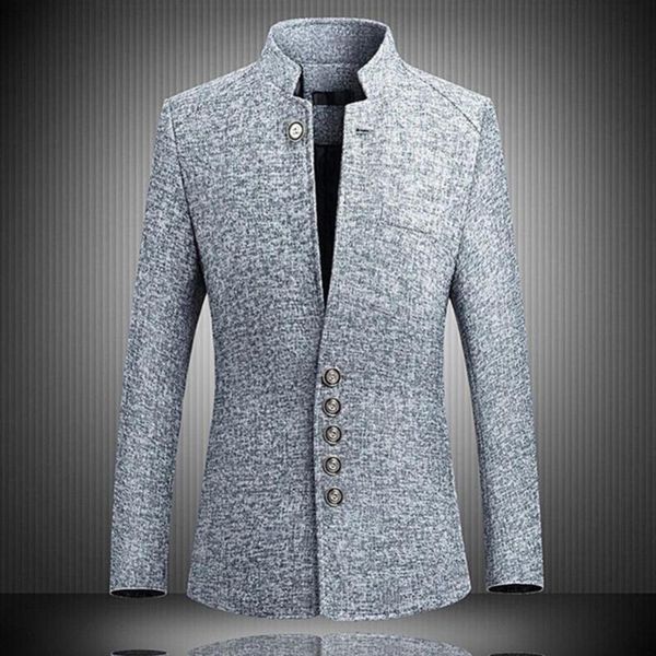 

men's suits & blazers buttons suit male blazer coat outerwear chic men long sleeve stand collar slim casual jacket, White;black