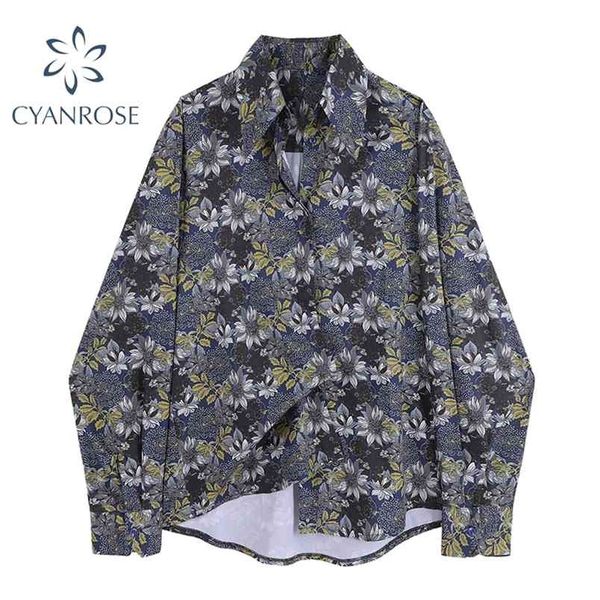 

boyfriend shirt oversized blouse women long sleeve spring streetwear floral print vintage harajuku loose blusas female 210515, White
