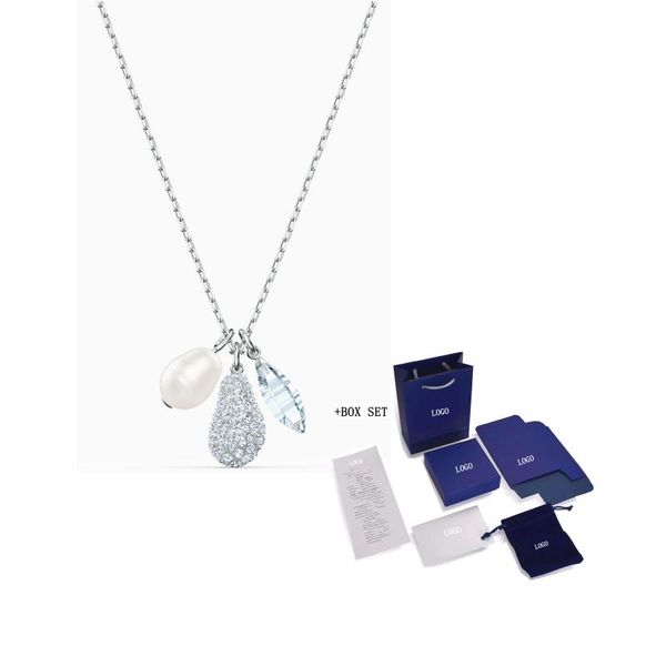 

chains 2021 fashion swa so cool cluster necklace style decoration crystal pearl platinum chain female luxury jewelry romantic gift, Silver