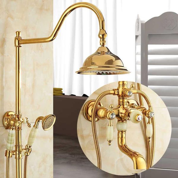 

tuqiu bath and shower faucet gold brass jade set wall mounted rainfall & hand bathroom sets