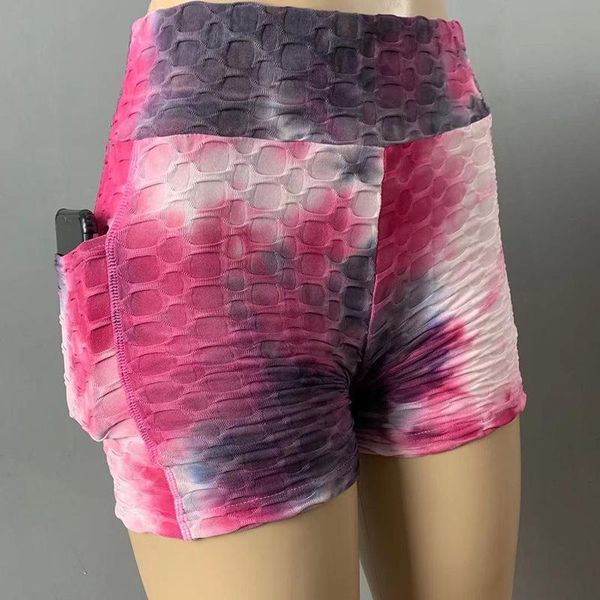 

yoga outfit pocket tie-dye shorts women hip high tail female summer running fitness leggings riding elastic workout ladies 2021