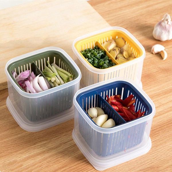 

storage bottles & jars drain fresh box nordic style compartmentalized green onion kitchen sealed refrigerator fresh-keeping