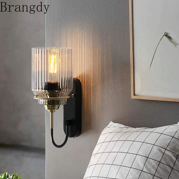

wall lamp nordic glass led modern iron simple sconces light fixtures for bedroom corridor stairs bedside living room deco lamps