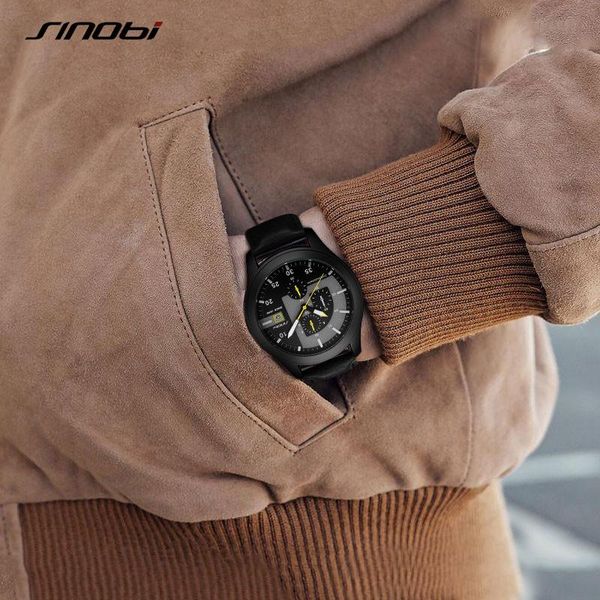 

wristwatches sinobi chronograph calendar waterproof geneva quartz clock relogio masculino big dial sports watches 2021 for men, Slivery;brown