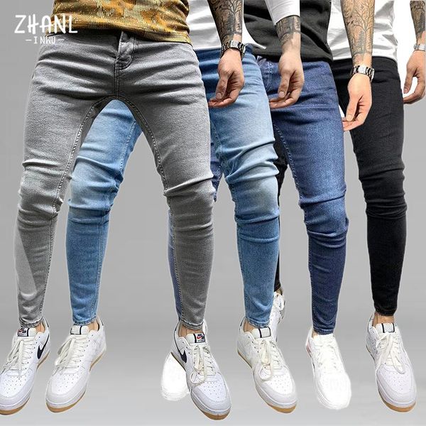 

men's jeans men casual skinny stretch mens elastic waist denim pants male fashion street 2021 vintage clothes streetwear, Blue