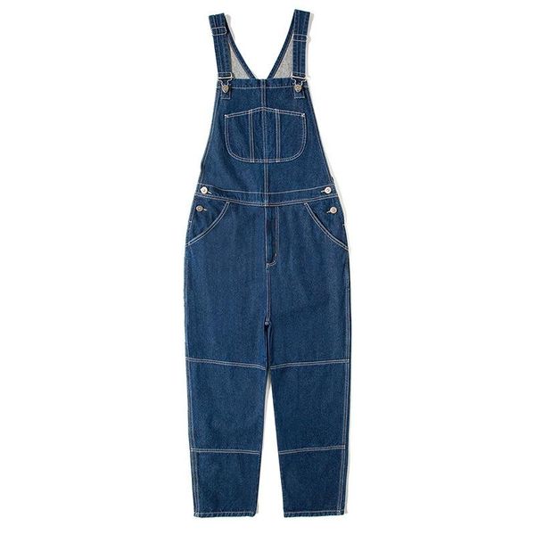 

men's jeans 2021 stripes denim overalls mens vintage pinstripe work pants men casual loose bib trousers plus size s-6xl, Blue