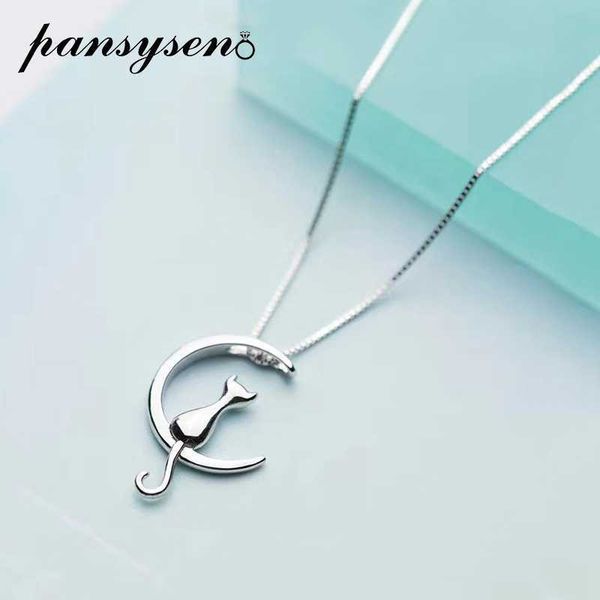 

designer necklace pansysen pure 925 sterling silver cat charm pendant s for women fahion jewely small choker fine jewelry