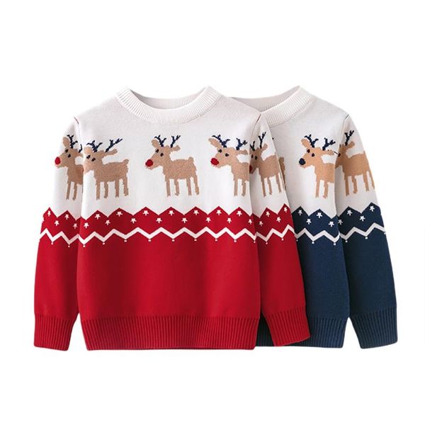 

pullover 2-7t fall winter baby girls boys knit sweater christmas outifts elk print knitted sweaters screw neck warm clothes, Blue