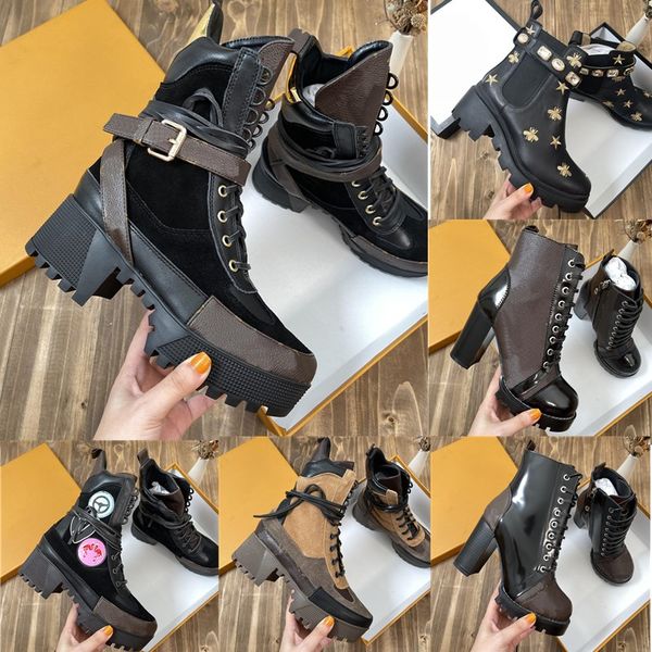 

designer laureate women boots brand flamingos love arrow medal martin boot winter genuine leather coarse high heel fashion shoes desert chun, Black