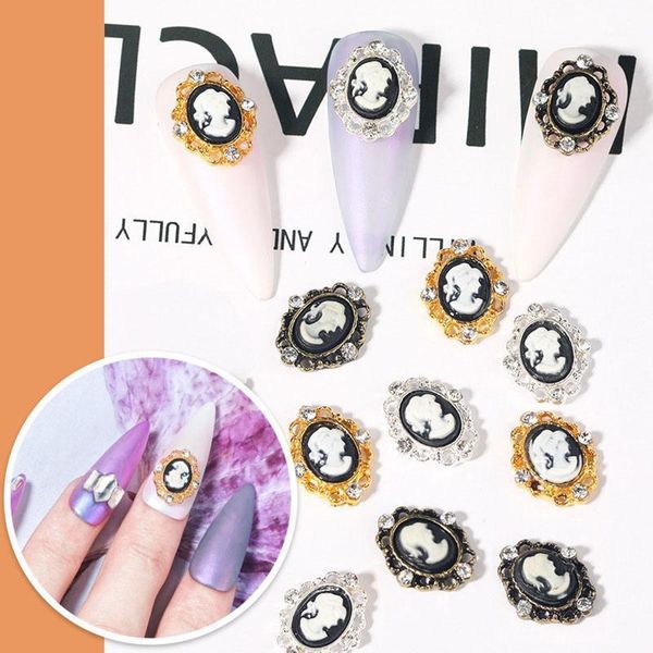

30pcs metal nail art decoration alloy european classical style girl head 11x14mm 3d diy accessories 2021 decorations1, Silver;gold