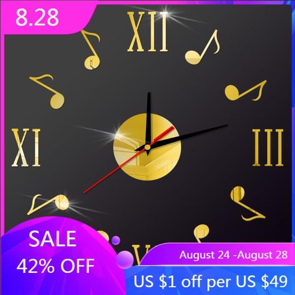 

wall clocks musical note diy clock acrylic unique quartz silent modern design self-adhesive mirror home decoration