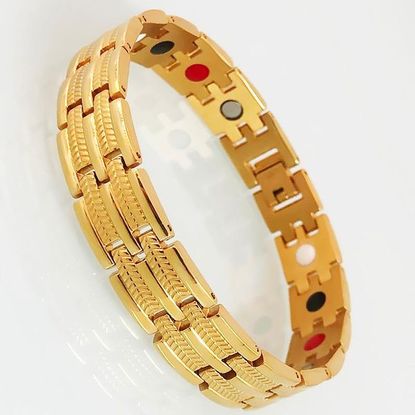 

link, chain men's gold color stainless steel bracelets energy health care bio 4 in 1 magnetic wristband homme therapy bangles male jewe, Black
