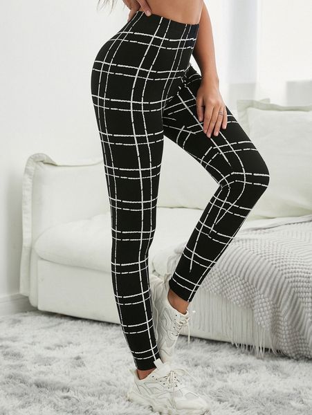 

plaid print high waist leggings z17a#, Black