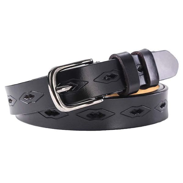 

belts 2.3cm women's punching leather thin belt large wear free, Black;brown