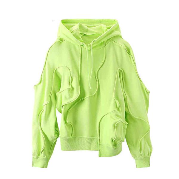 

women's hoodies & sweatshirts [ewq] fluorescent green sweatshirt hooded drawstring pullover long sleeve loose trend ladies sports leisu, Black