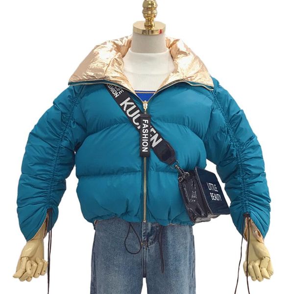 

women's trench coats women winter jackets warm coat fashion double-sided wear silver outerwear short wadded jacket casual plus size par, Tan;black