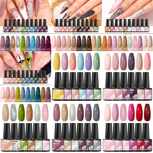 

mtssii 4/6/10pcs gel nail polish set spring summer color glitter base coat semi permanent soak off varnish art kits