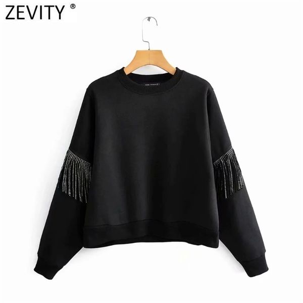 

women casual drilling tassel black sweatshirts female basic o neck sequin knitted hoodies chic pullover h530 210416, White