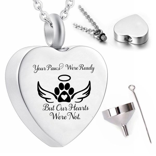 

cremation jewelry winged dog souvenir pendant necklace ashes urn family pet-your paws were ready but our hearts were not, Silver