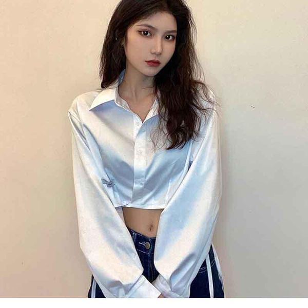 

women's blouses & shirts basic preppy style solid tshirt street back split loose female tees pure office lady lace up cro, White