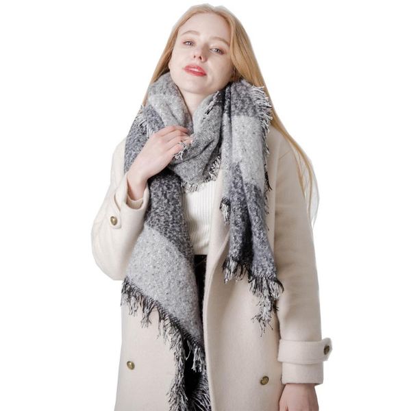 

scarves fashion autumn and winter twill luxury scarf women thickened cashmere wool plaid shawl, Blue;gray