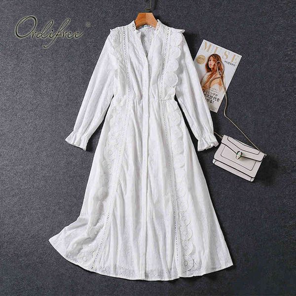 

summer elegant women maxi party sleeve embroidery white lace ruffle long tunic beach dress 210415, Black;gray