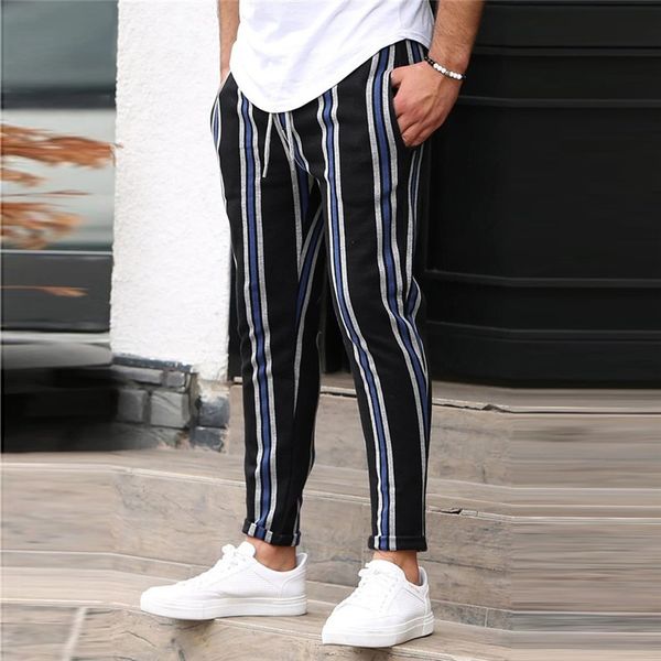 

men's pants men splicing striped overalls casual pocket sport work trouser fashion streetwear joggers hip hop jogger 9ojb, Black