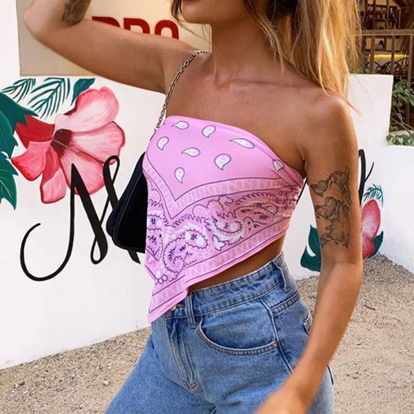 

vintage tanks e-girl printing cropped bandana summer fashion strapless bandage backless crop 90s sleeveless tank chic women's & camis, White